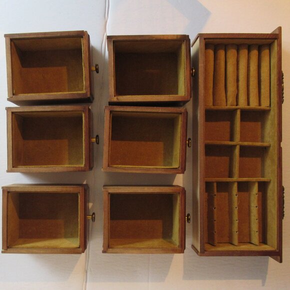 Wood Jewellery / Music Box, Organizer, Vintage circa 1970's, - Picture 6 of 14